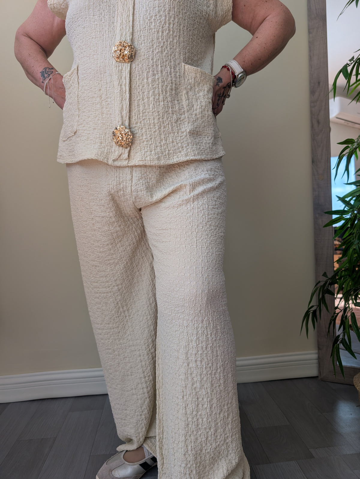 Conjunto beige de dos piezas talla única L/XL