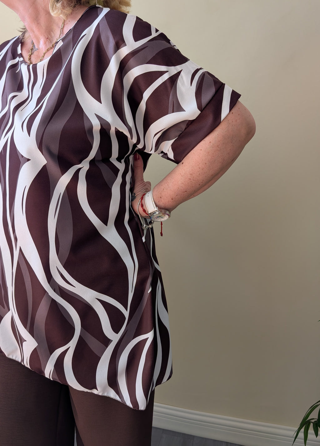 Conjunto marrón de dos piezas talla única L/XL